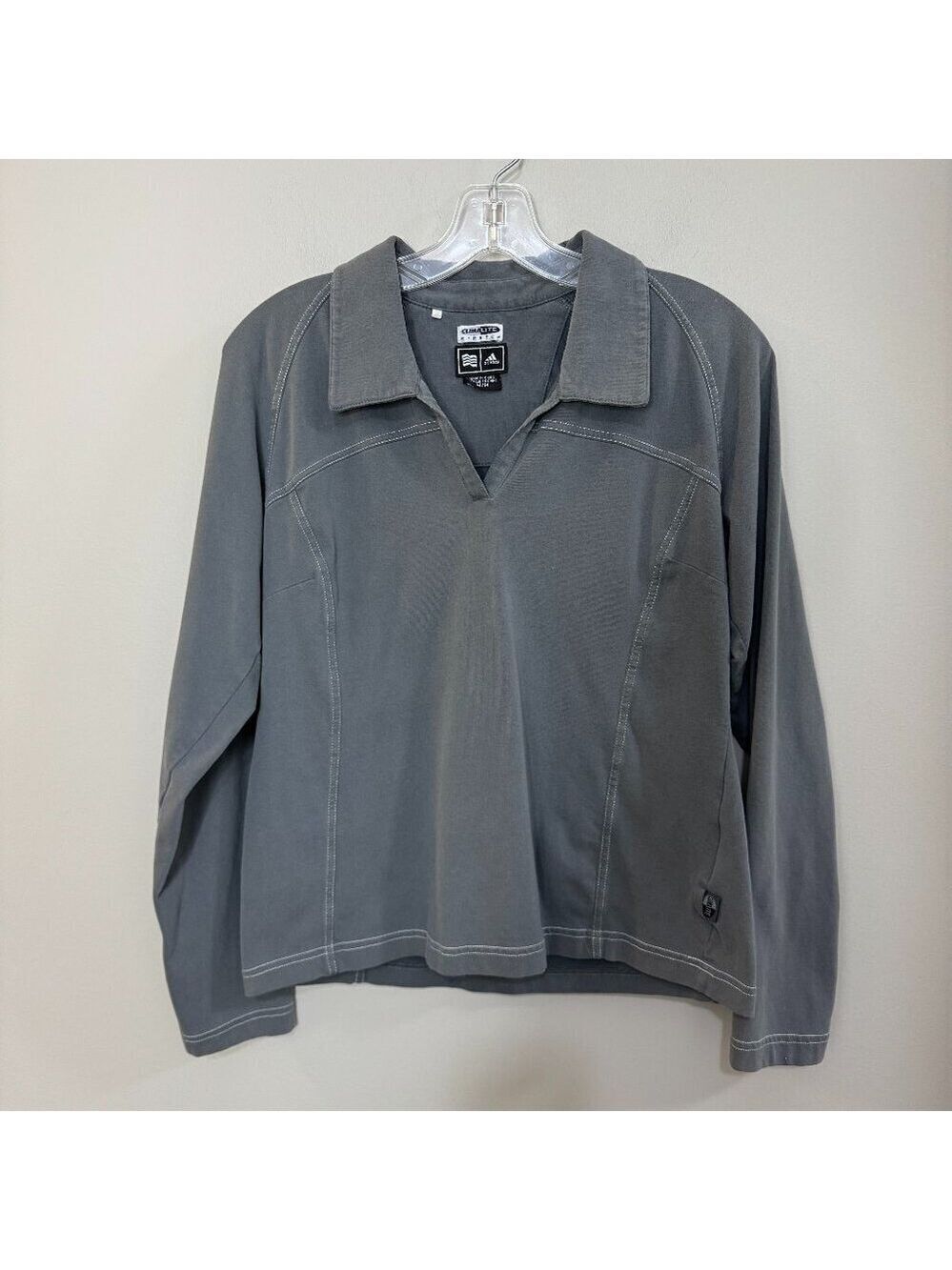 Women's Adidas Climalite Stretch V-Neck Collared Long Sleeve Pullover. Size M